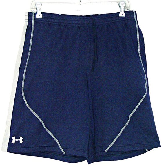 Under Armour Athletic Basketball Shorts Navy Blue Elastic Waist Workout Sz Large - Picture 1 of 12